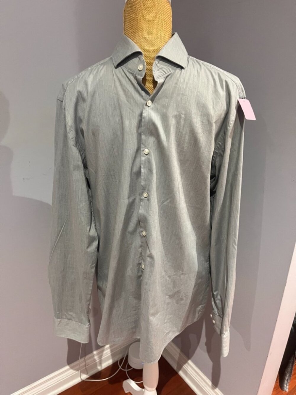 HUGO Hugo Boss C-Jason Slim Fit Stretch Dress Shirt Grey Euro 42 16.5 Mens L